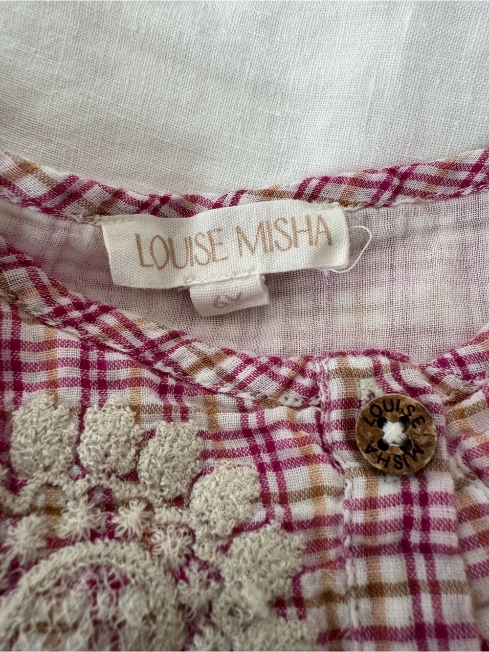 Girls' Pink Plaid Nightgown with Lace Yoke